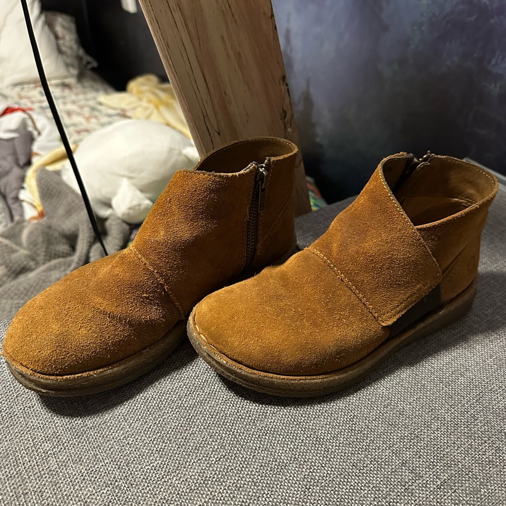 Born Brown Suede Ankle Booties inside zip up